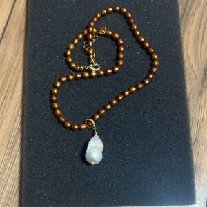 Elegant Brown and White Pearl Necklace